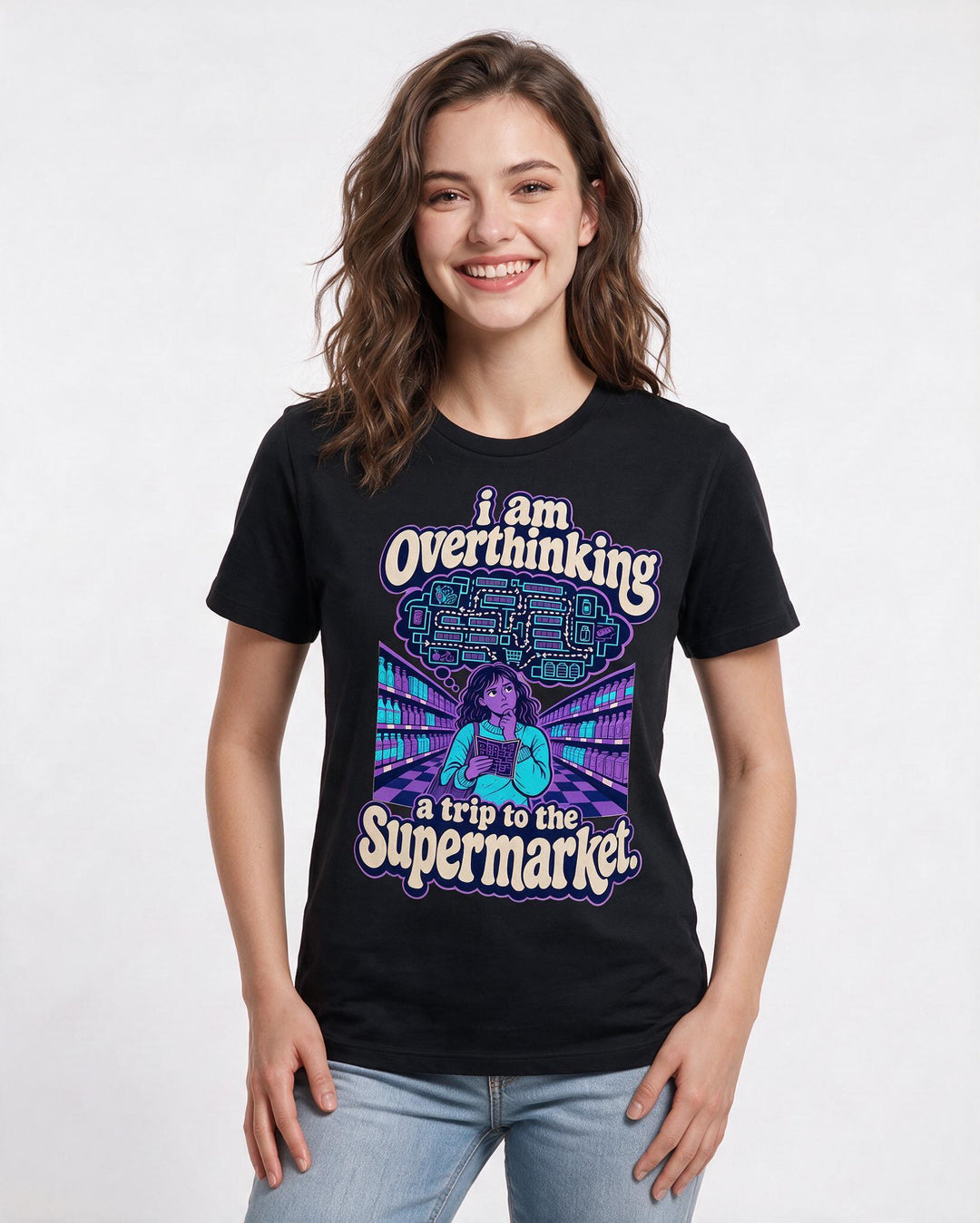 Funny Meme Women's Black T-Shirt – I am overthinking a trip to the product image 3