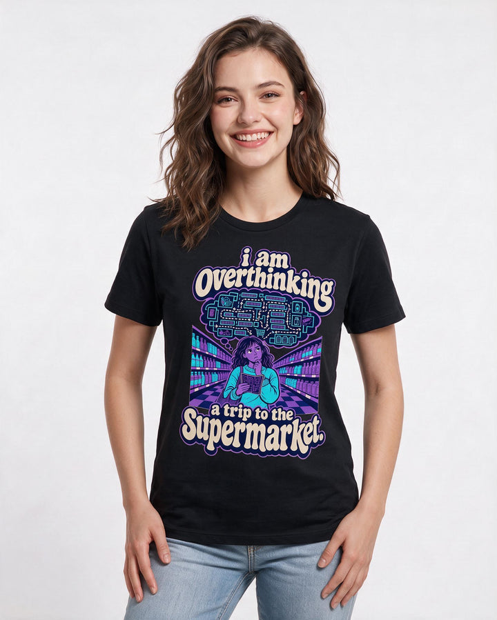 Funny Meme Women's Black T-Shirt – I am overthinking a trip to the product image 3