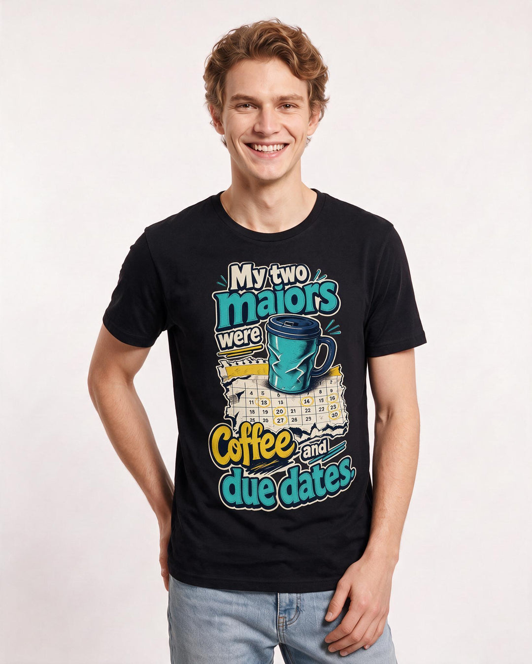 Graduation Men's Black T-Shirt – My two majors were coffee and due dates. product image 3