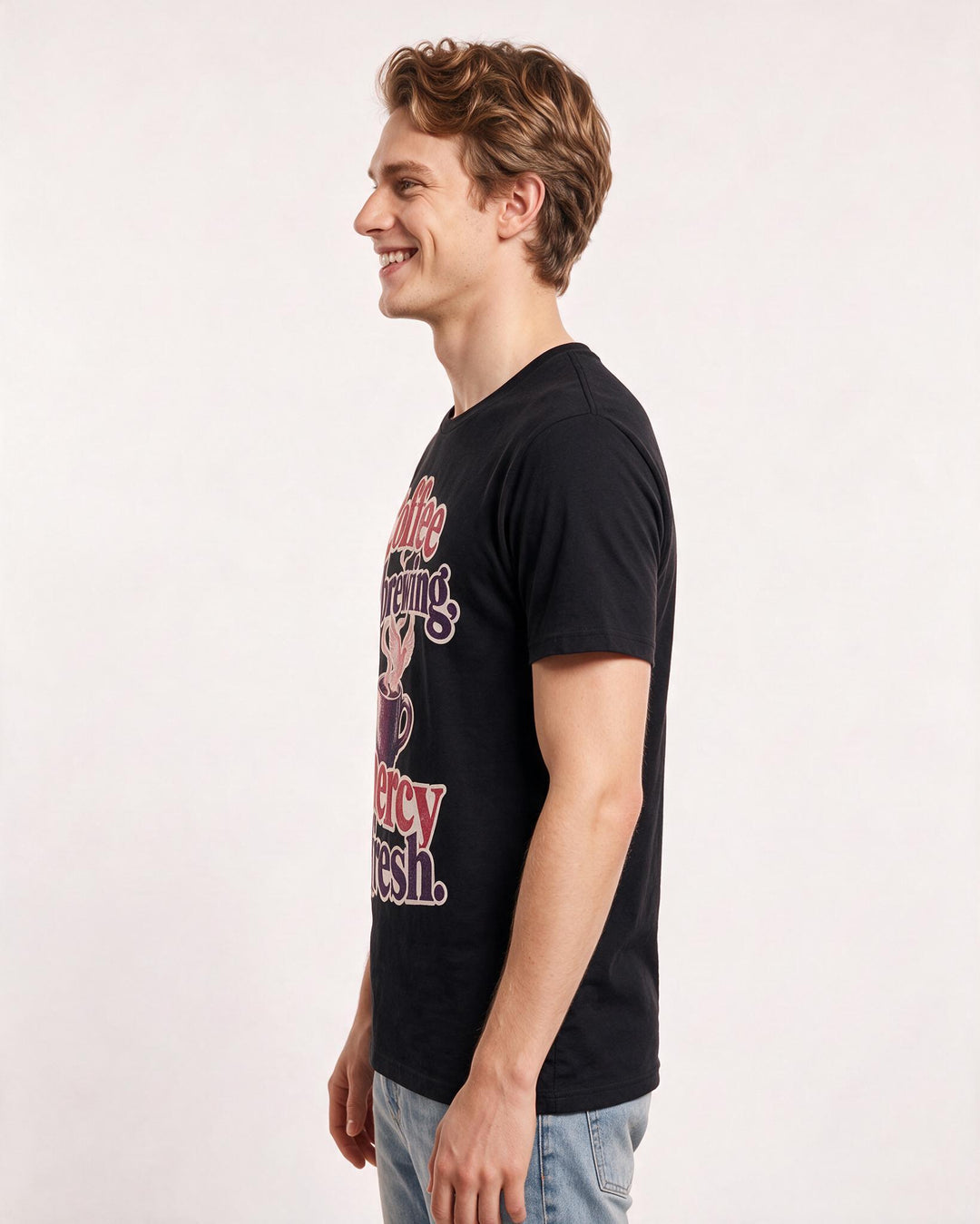 Christian Faith Men's Black T-Shirt – Coffee is brewing, mercy is fresh. product image 2