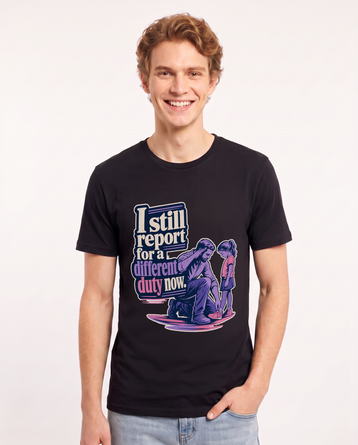 Veteran Men's Black T-Shirt – I still report for a different duty now. product image 1
