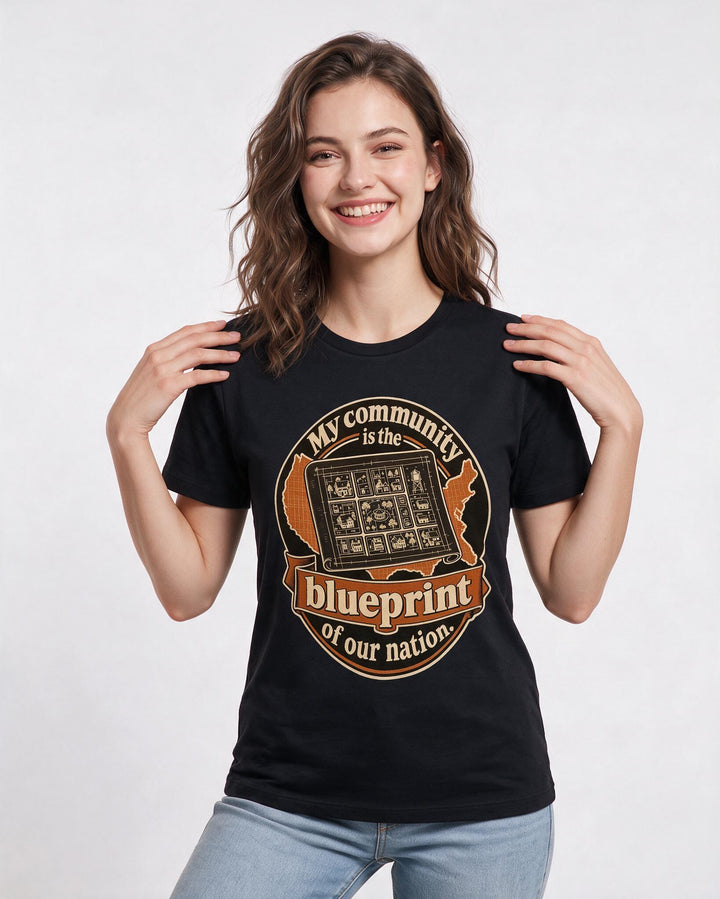 Patriotic Women's Black T-Shirt – My community is the blueprint of our product image 3