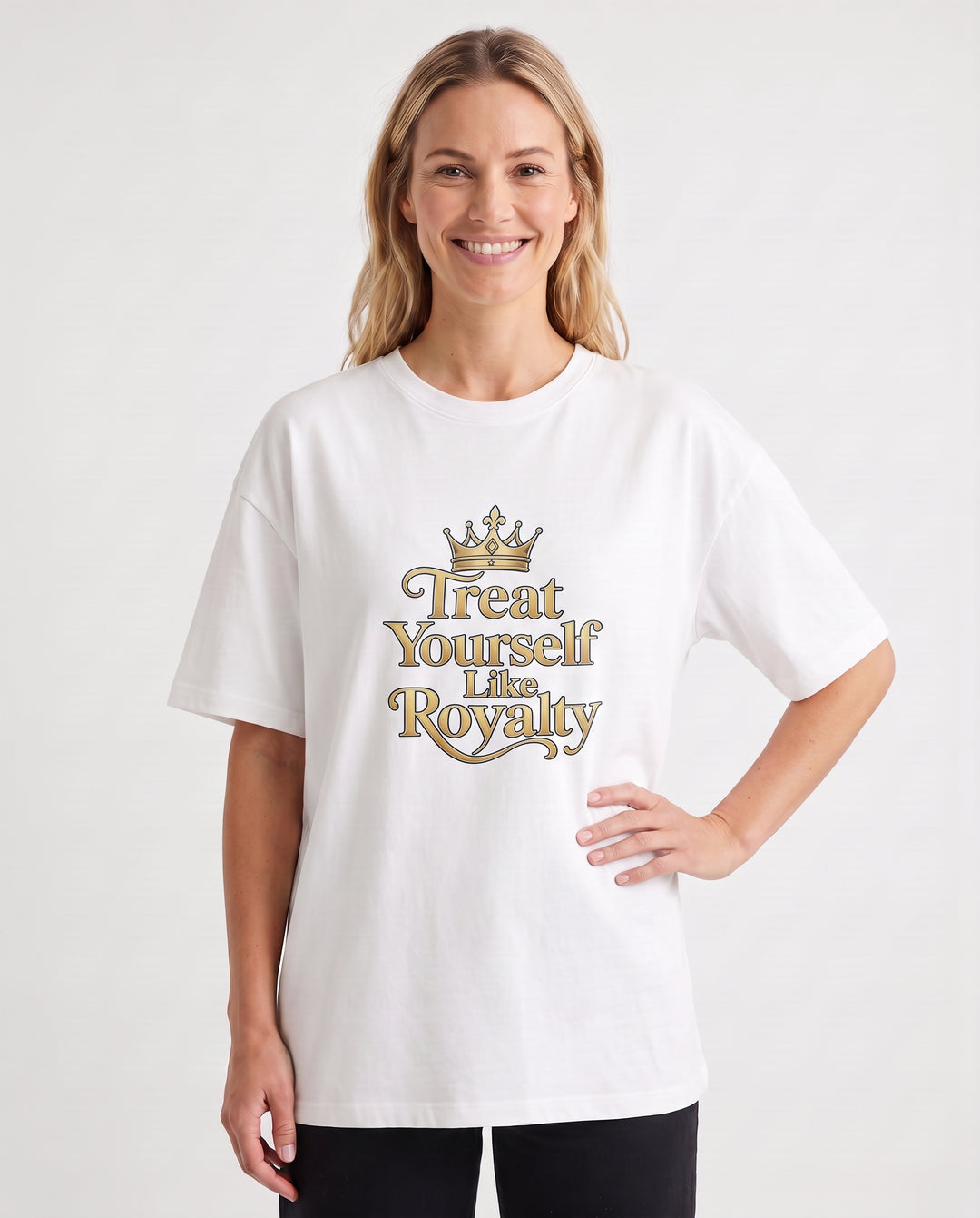 Treat Yourself Like Royalty White T-Shirt mockup 3