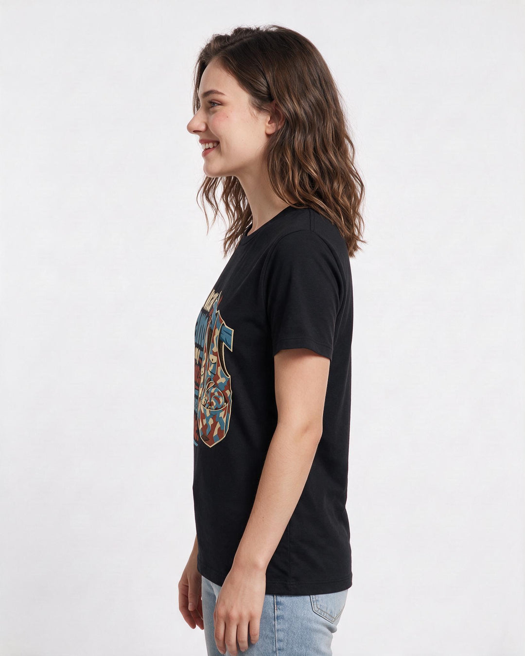 Hunting Women's Black T-Shirt – I wear camo so my patience has somewhere to hide. product image 2