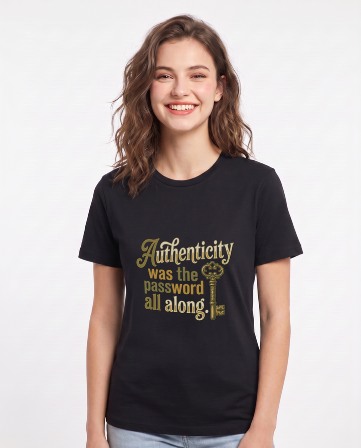 Pride Women's Black T-Shirt – Authenticity was the password all along. product image 1