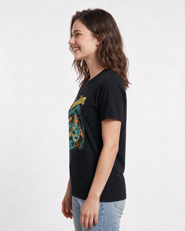 Funny Halloween Women's Black T-Shirt – The medium predicted another chaotic group text. product image 2