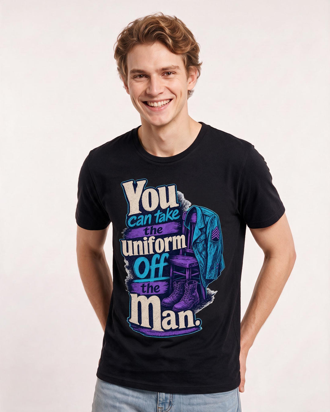 Veteran Men's Black T-Shirt – You can take the uniform off the man. product image 3