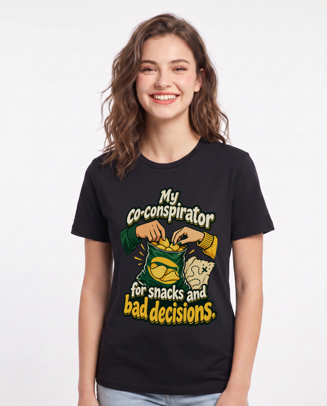 Couples Black T-Shirt for Women – Everyday Expression Graphic Tee product image 3