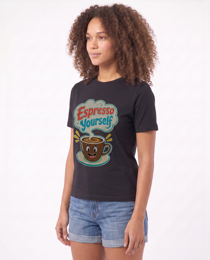 Espresso Yourself Black T-Shirt mockup 2