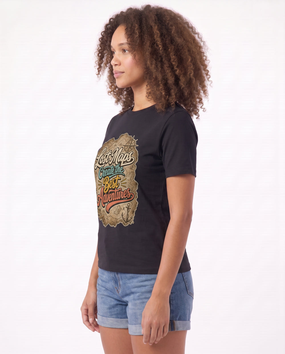 Lost Maps Create The Best Adventures Black T-Shirt mockup 2