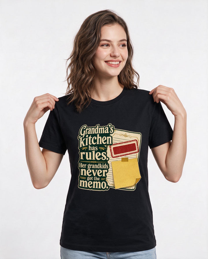 Funny Grandparent Women's Black T-Shirt – Grandma's kitchen has rules. Her product image 3