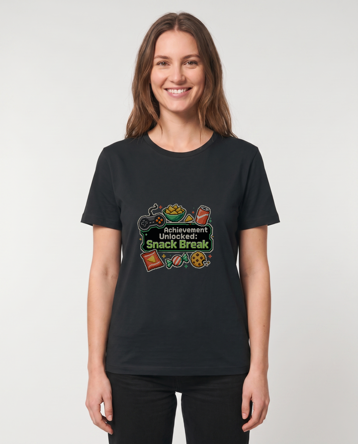 Achievement Unlocked: Snack Break Black T-Shirt mockup 1