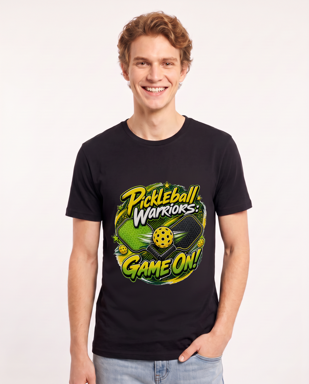 Pickleball Warriors: Game On! Men's Black T-Shirt product image 2