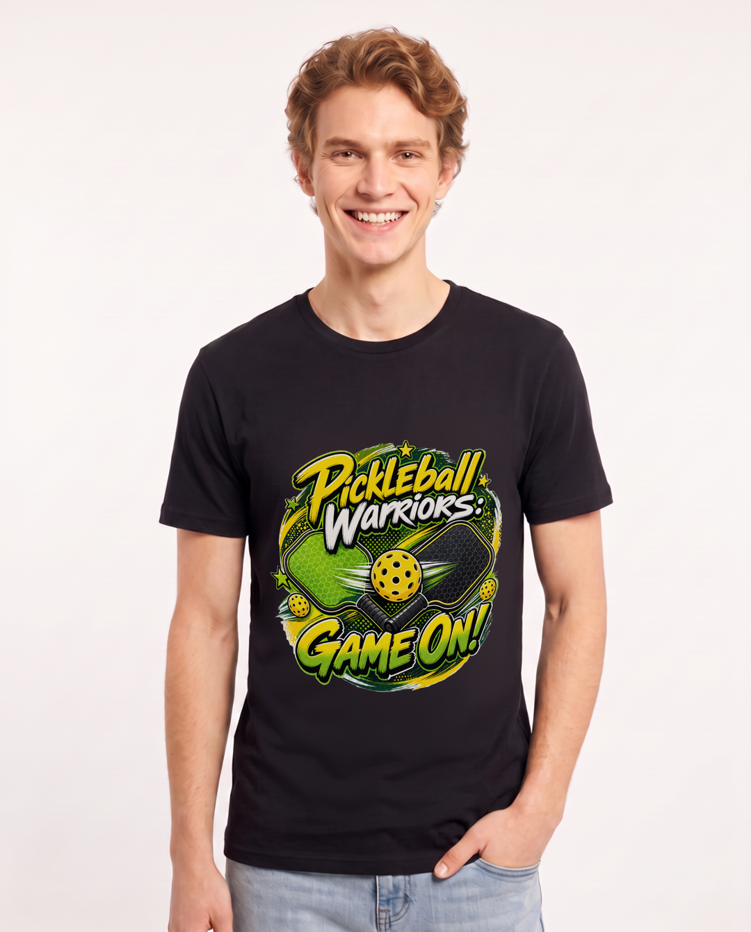 Pickleball Warriors: Game On! Men's Black T-Shirt product image 2