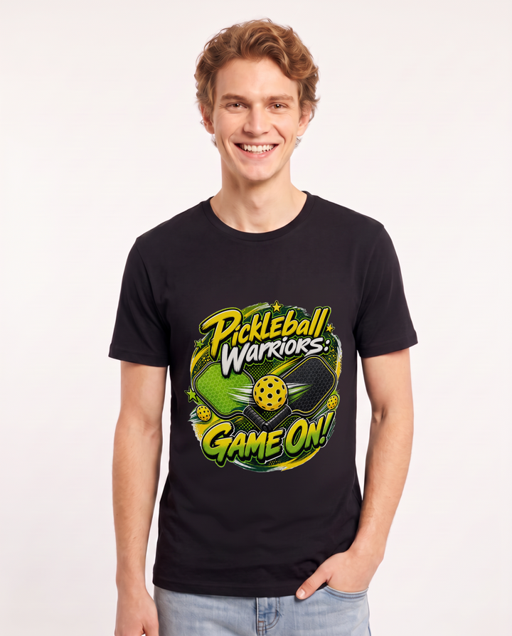 Pickleball Warriors: Game On! Men's Black T-Shirt product image 2