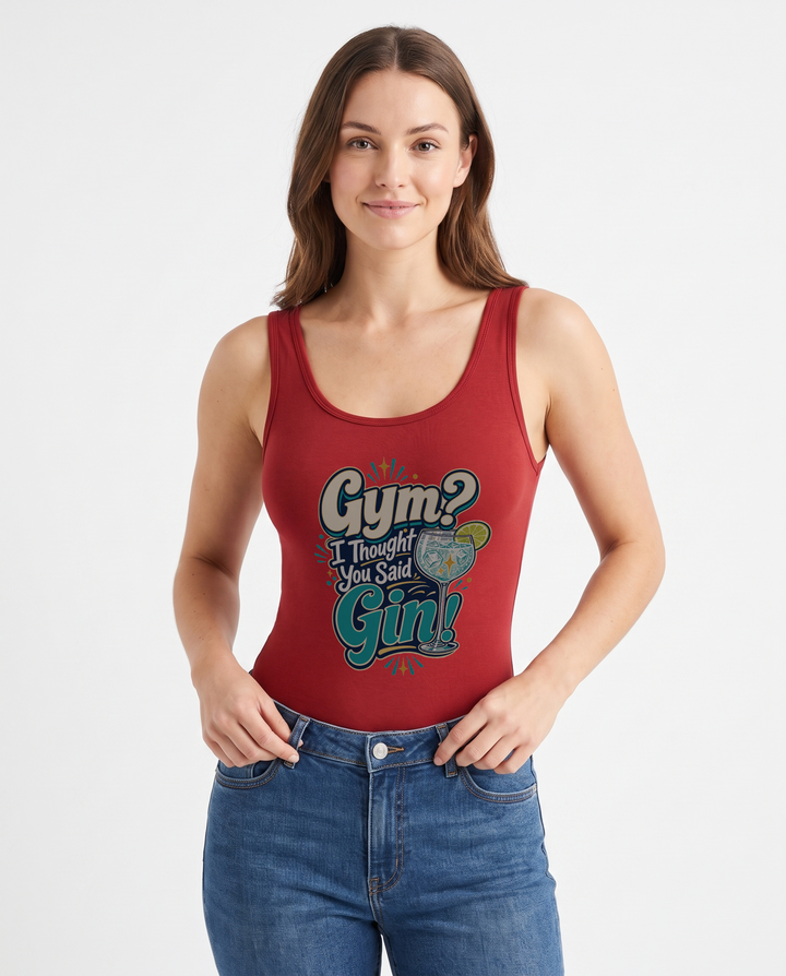 Gym? I Thought You Said Gin! Sleeveless Tank Bodysuit mockup 1