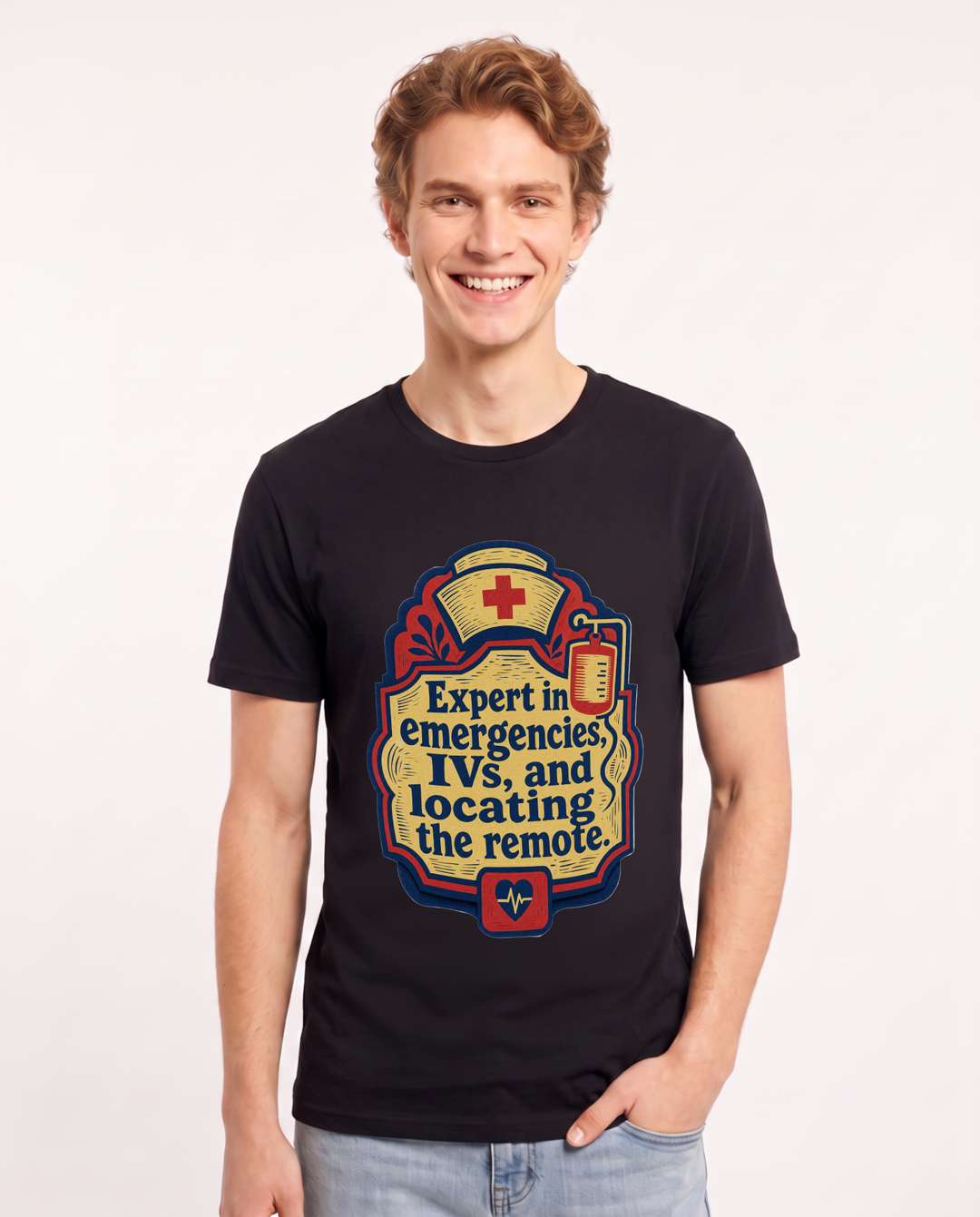 Nurse Gift Men's Black T-Shirt - Expert in emergencies, IVs, and product image 1