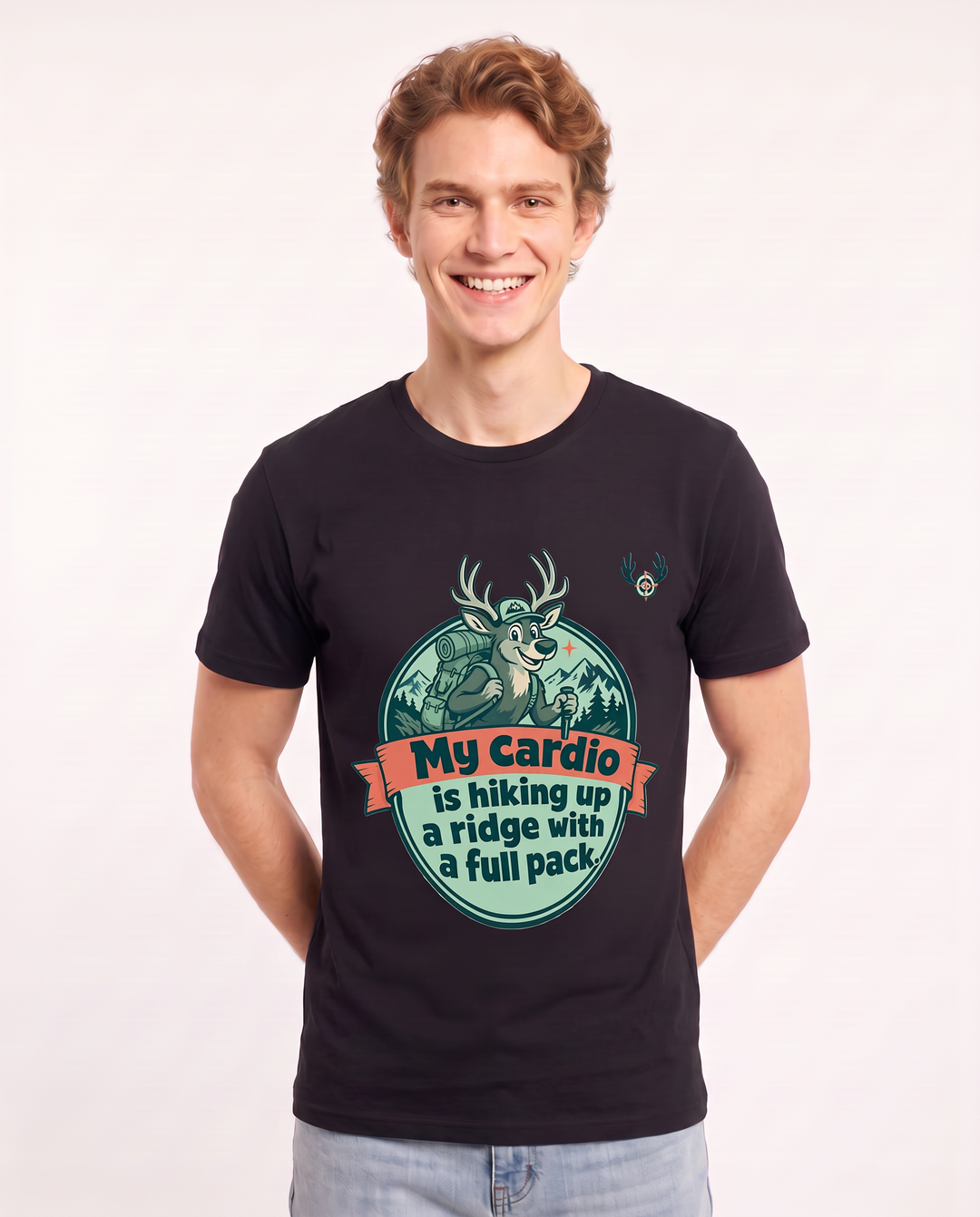 Hunting Men's Black T-Shirt - My cardio is hiking up a ridge with a product image 3