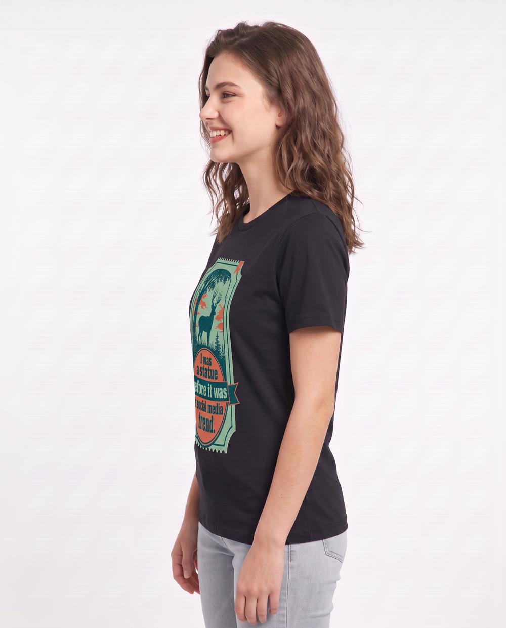 Hunting Women's Black T-Shirt - I was a statue before it was a social product image 2
