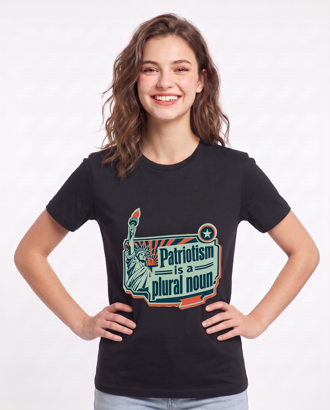 Graphic Women's Black T-Shirt - Patriotism is a plural noun. product image 3