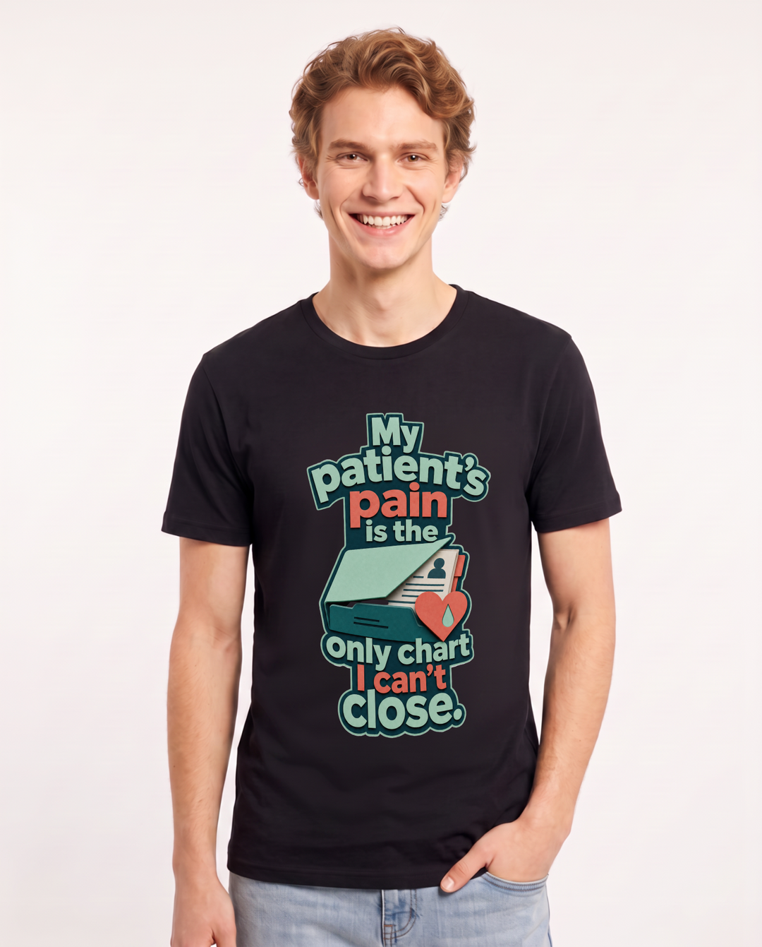 Nurse Men's Black T-Shirt – My patient's pain is the only chart I can't close. product image 1