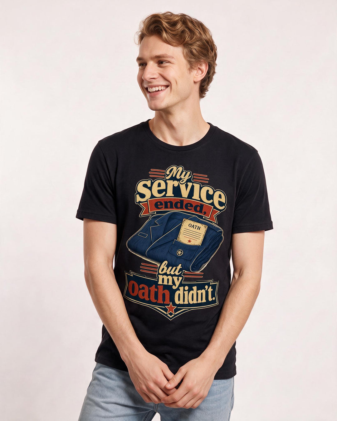 Veteran Men's Black T-Shirt – My service ended, but my oath didn't. product image 3
