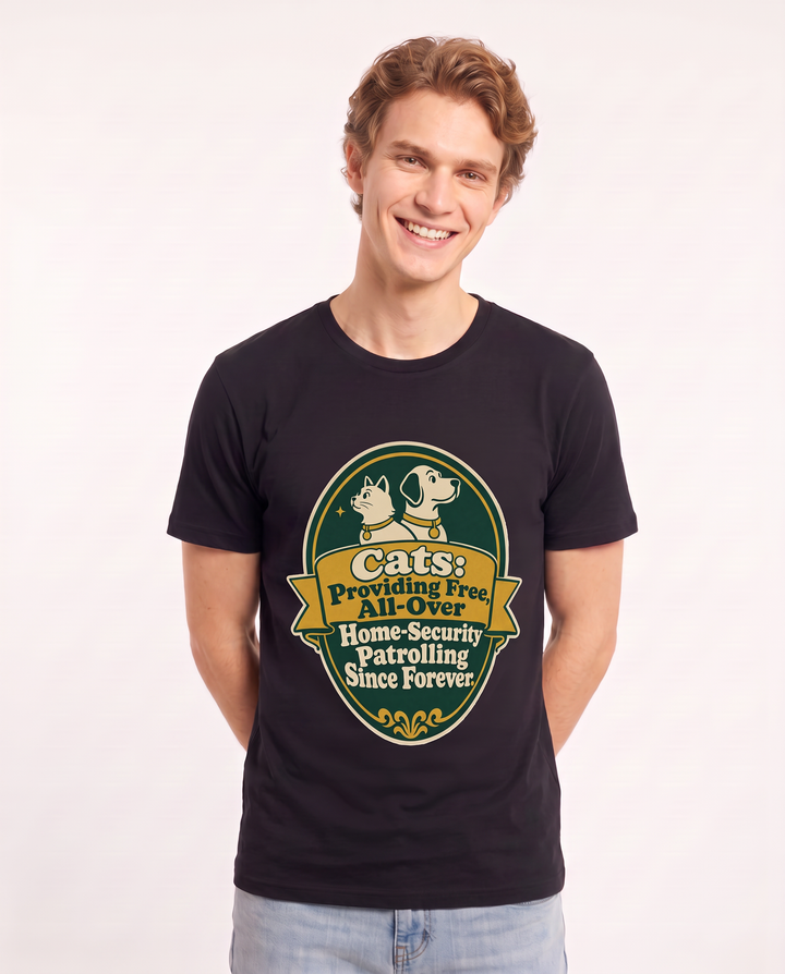 Graphic Men's Black T-Shirt - Cats: Providing Free, All-Over product image 3