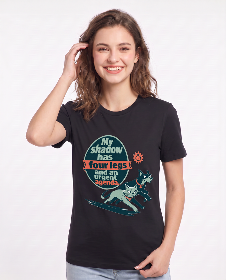 Graphic Women's Black T-Shirt - My shadow has four legs and an urgent product image 3