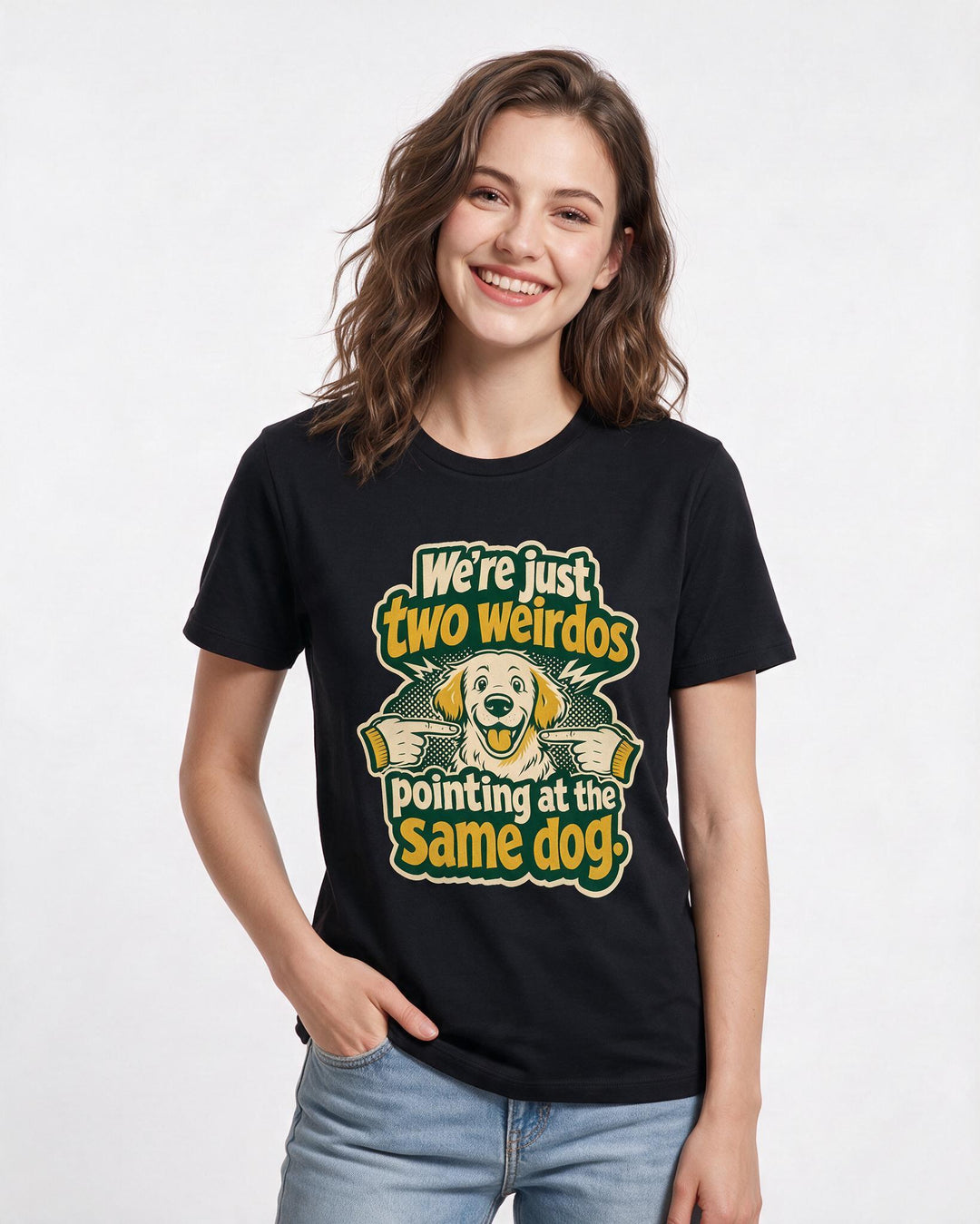 Couples Women's Black T-Shirt - We're just two weirdos pointing at the product image 3
