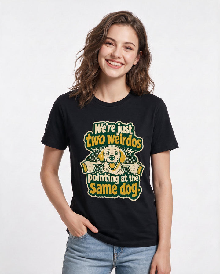 Couples Women's Black T-Shirt - We're just two weirdos pointing at the product image 3