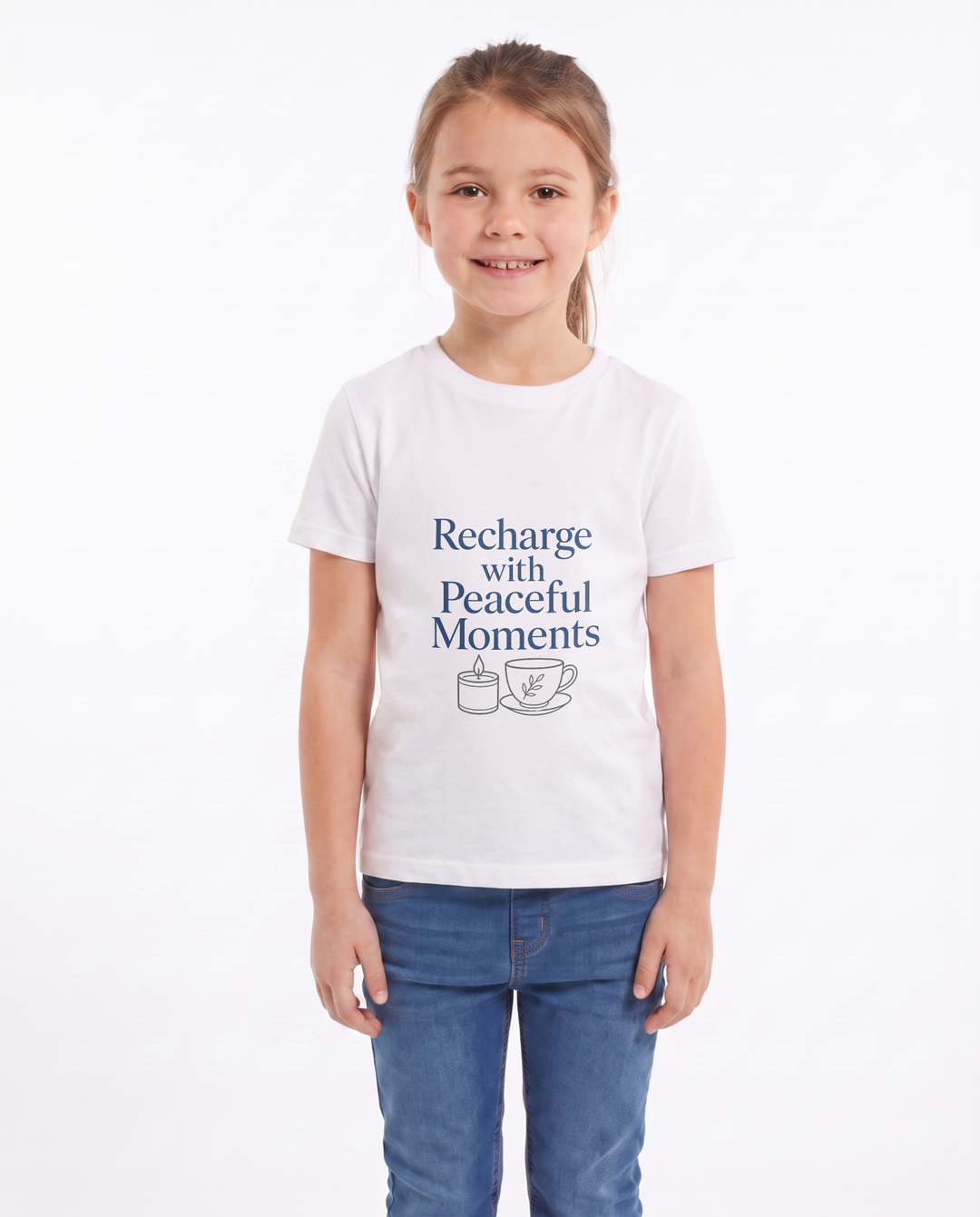 Recharge With Peaceful Moments White T-Shirt mockup 1