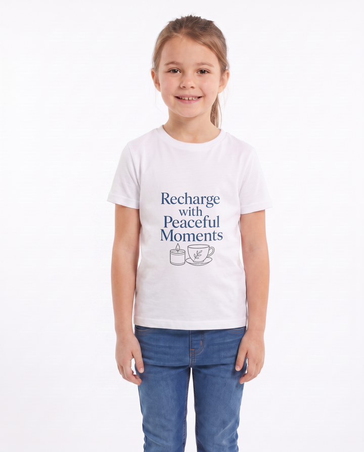 Recharge With Peaceful Moments White T-Shirt mockup 1