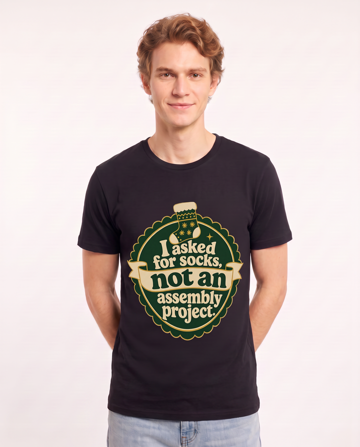 Christmas Men's Black T-Shirt - I asked for socks, not an assembly product image 3