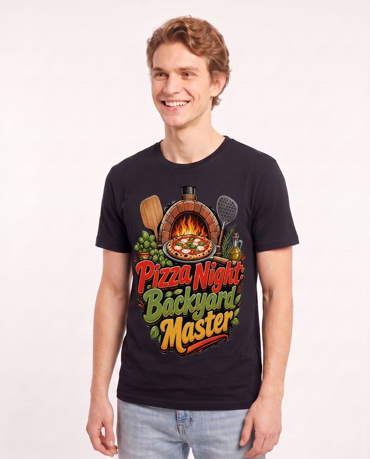 Pizza Night: Backyard Master Men's Black T-Shirt product image 3
