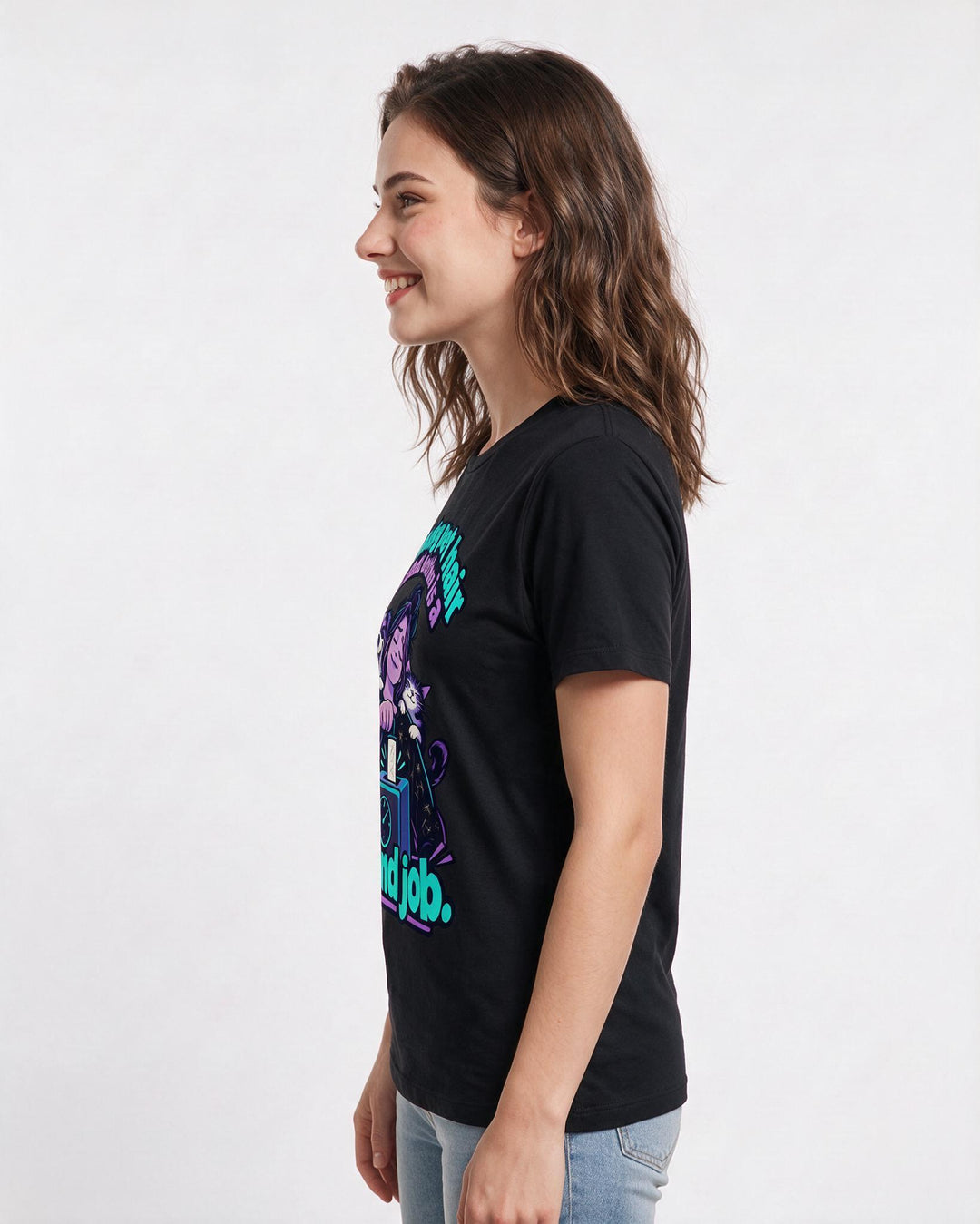 Cat Lover Black T-Shirt for Women – Everyday Expression Graphic Tee product image 2