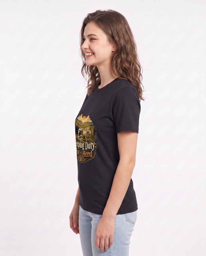 Sheepdog Duty: Rise and Herd Women's Black T-Shirt product image 3