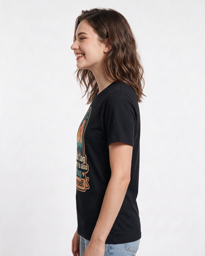 Pride Women's Black T-Shirt – This flag I carry is also a hug for myself. product image 2