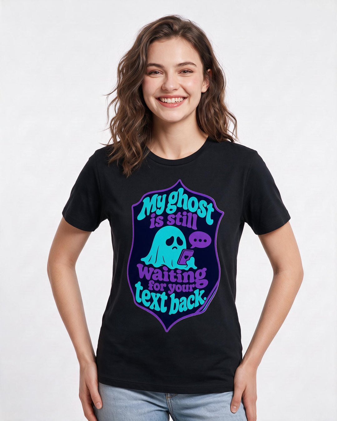 Halloween Women's Black T-Shirt - My ghost is still waiting for your product image 3
