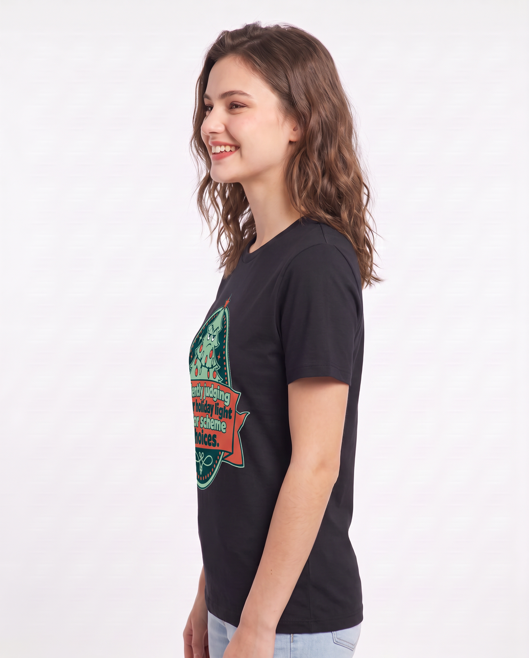 Christmas Women's Black T-Shirt - Silently judging your holiday light product image 2