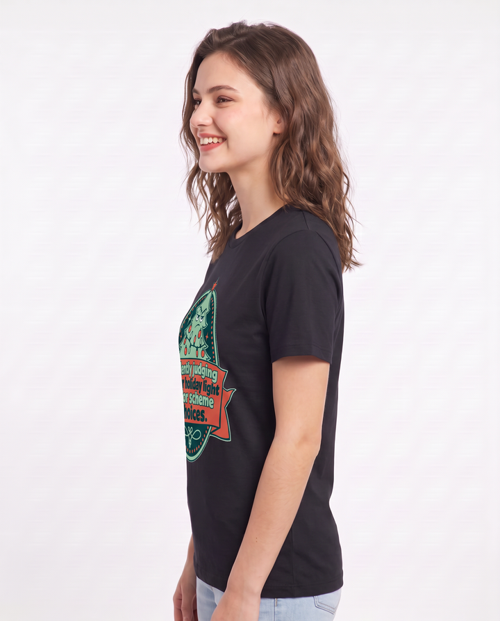 Christmas Women's Black T-Shirt - Silently judging your holiday light product image 2