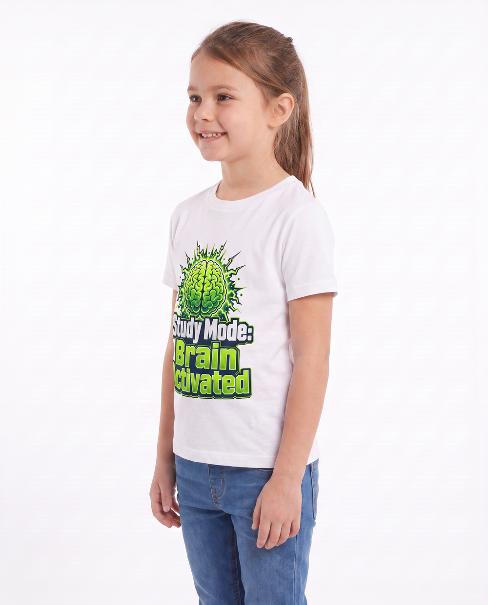 Study Mode: Brain Activated White T-Shirt mockup 2