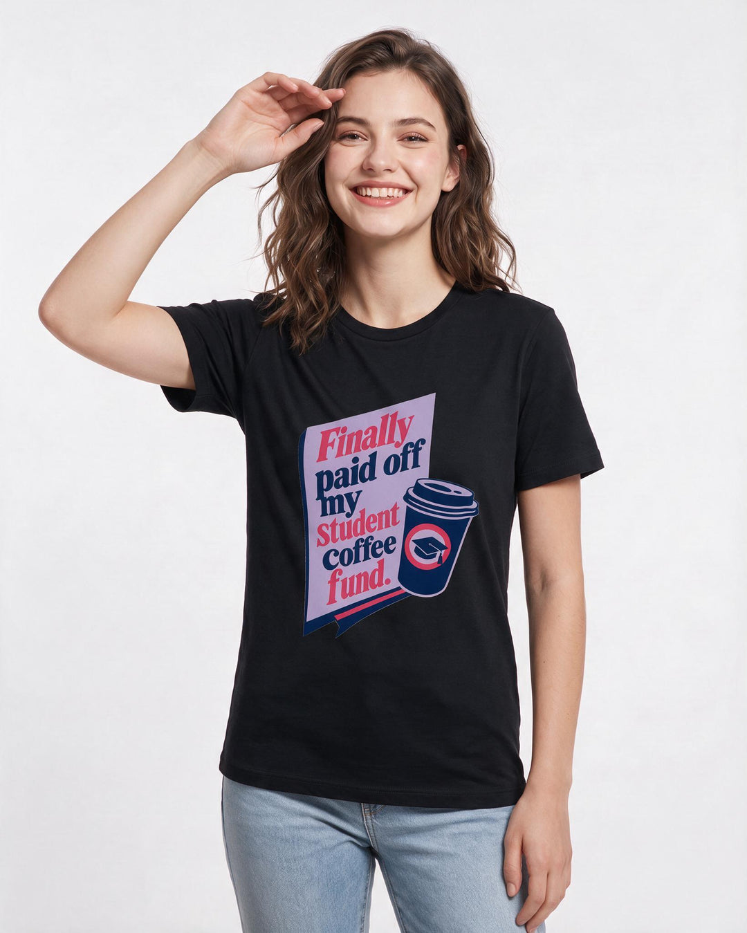 Graduation Gift Women's Black T-Shirt - Finally paid off my student product image 3