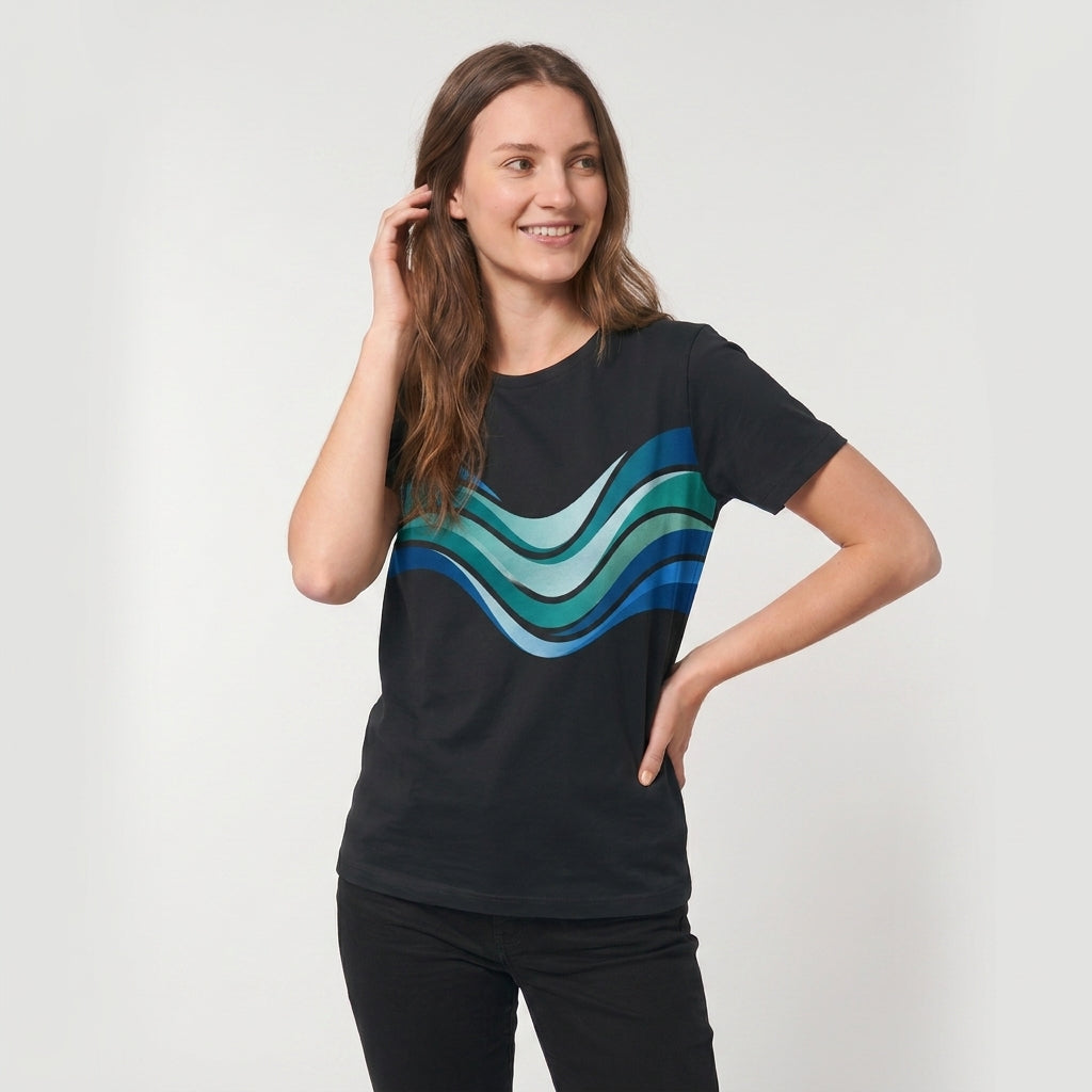 Calm Waves Black T-Shirt mockup 1