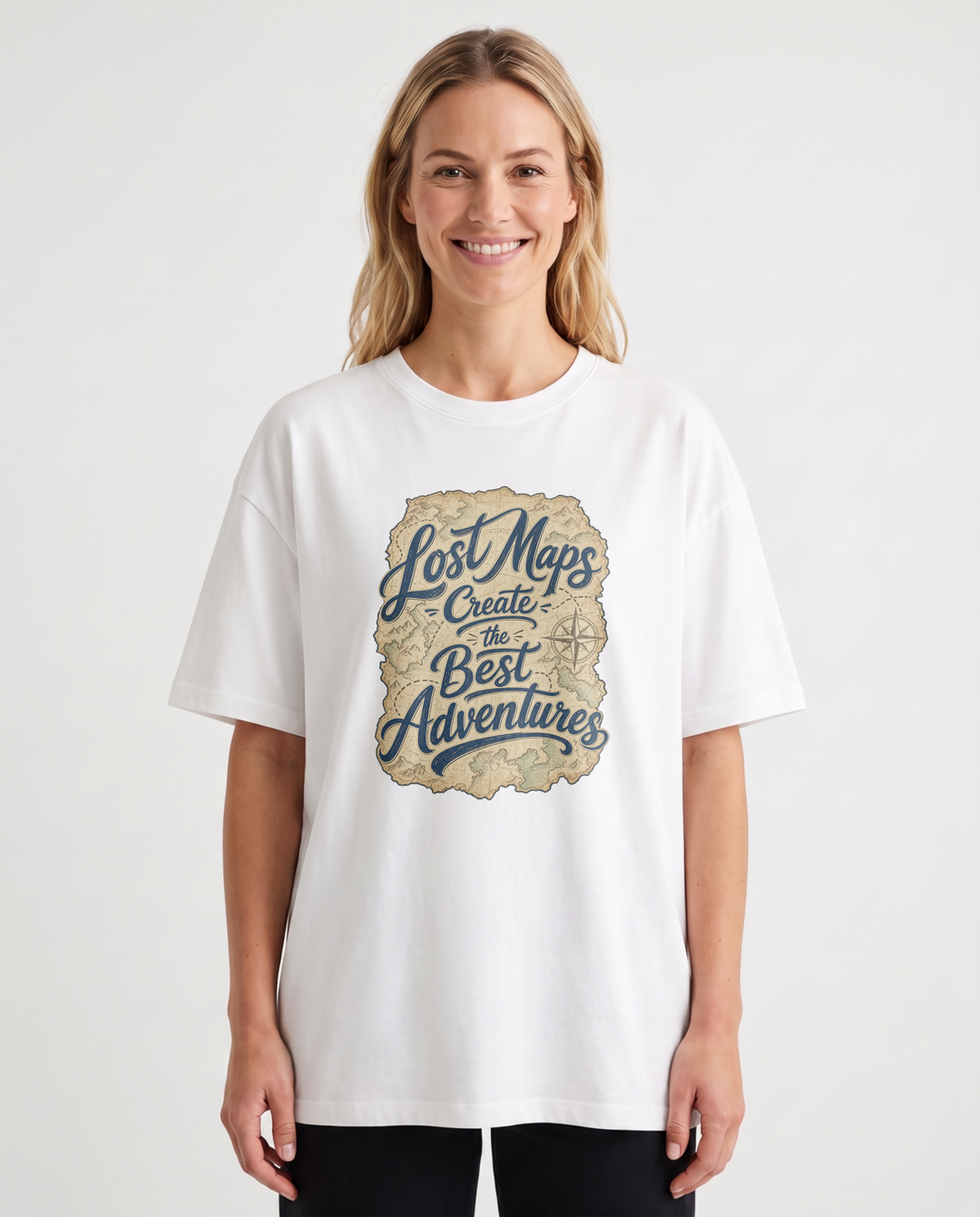 Lost Maps Create The Best Adventures White T-Shirt mockup 1