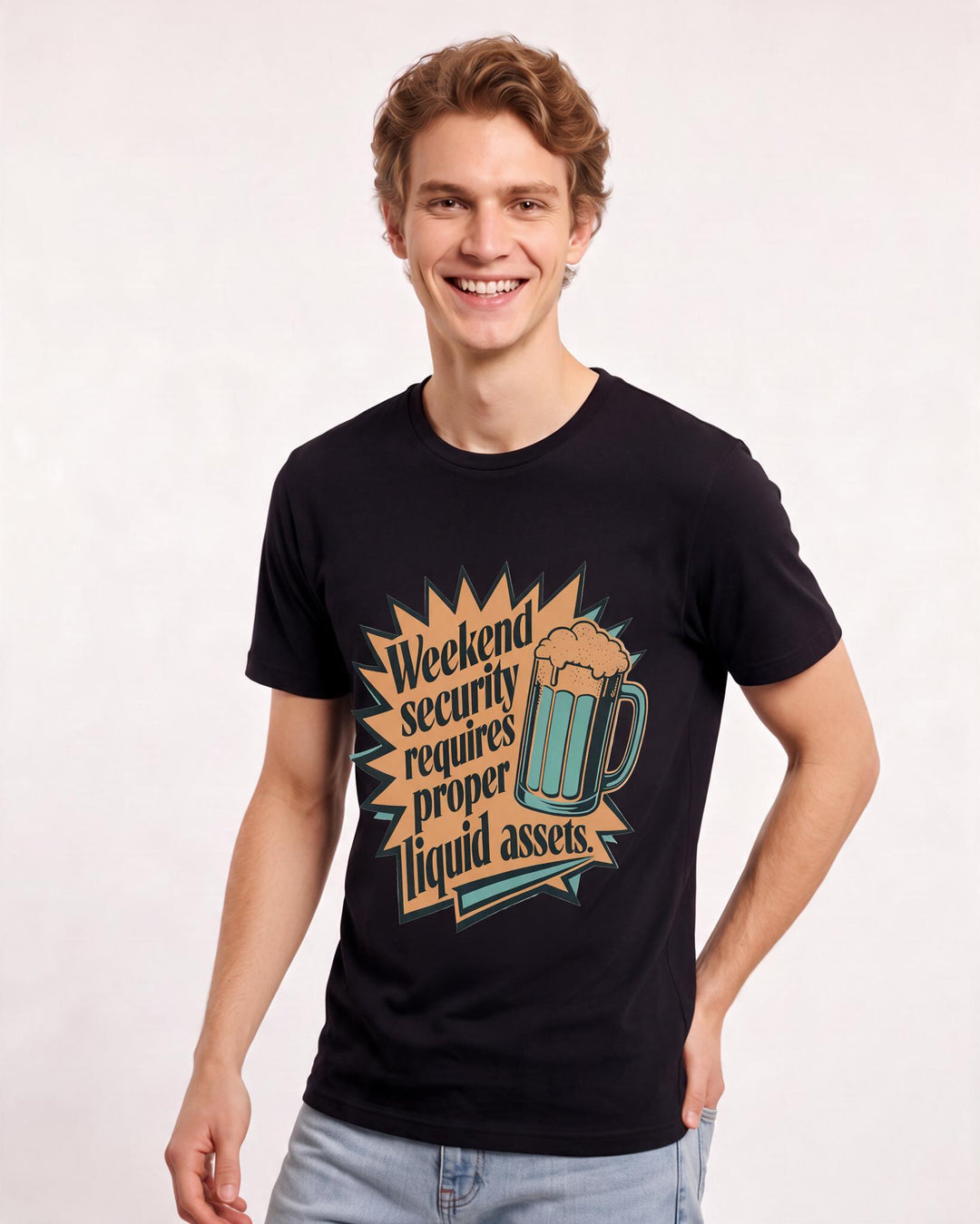 Funny Beer Men's Black T-Shirt - Weekend security requires proper product image 3