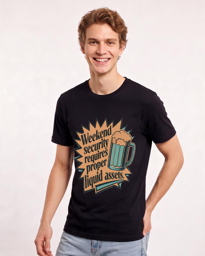 Funny Beer Men's Black T-Shirt - Weekend security requires proper product image 3
