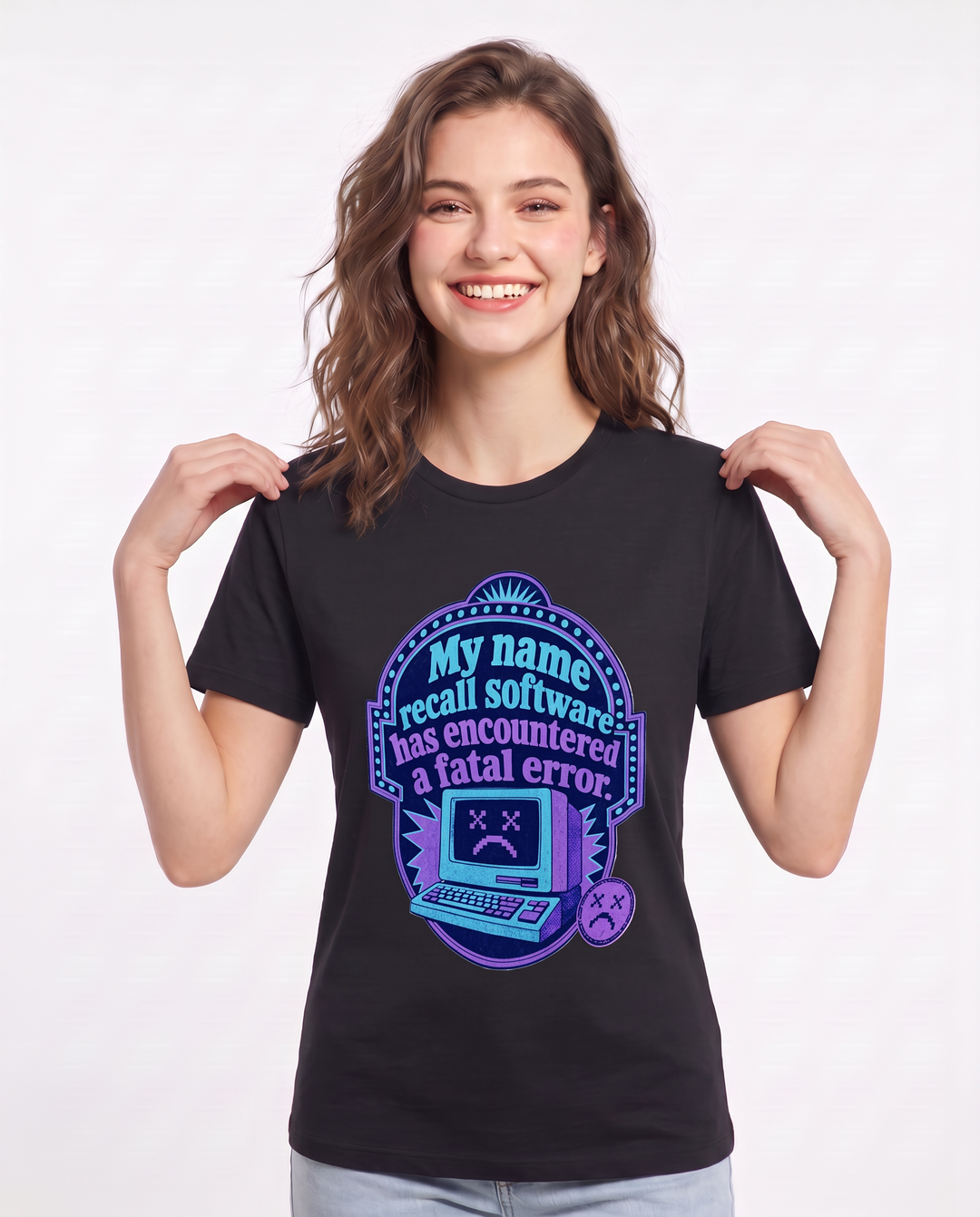 Graphic Women's Black T-Shirt - My name recall software has product image 3