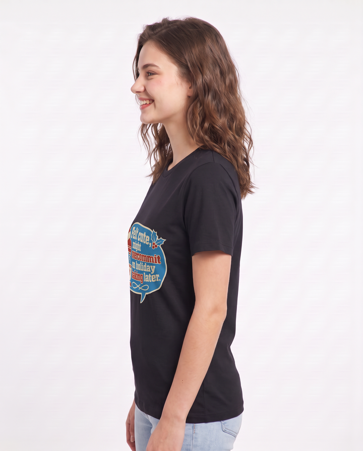 Christmas Women's Black T-Shirt - Felt cute, might overcommit on product image 2