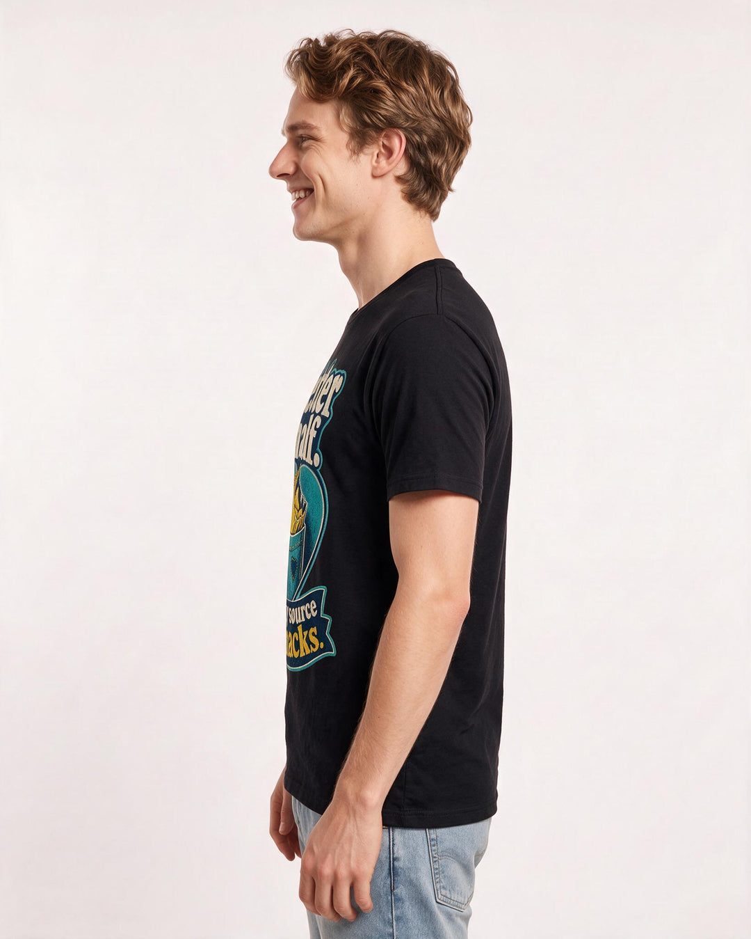 Funny Couples Men's Black T-Shirt – Better half. Primary source of snacks. product image 2
