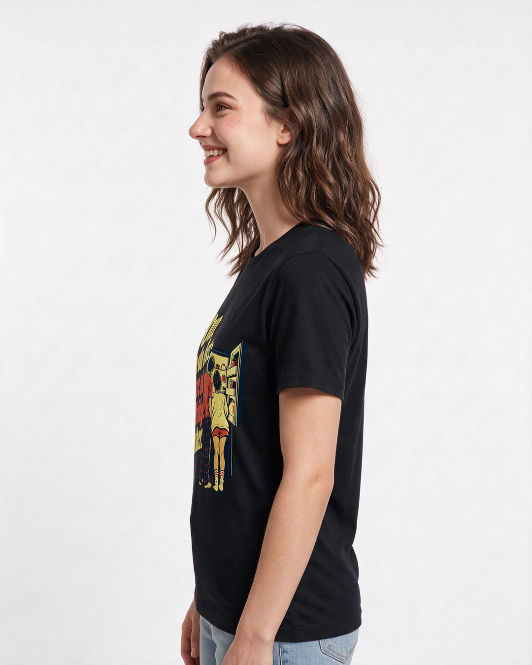 Couples Black T-Shirt for Women – Everyday Expression Graphic Tee product image 2